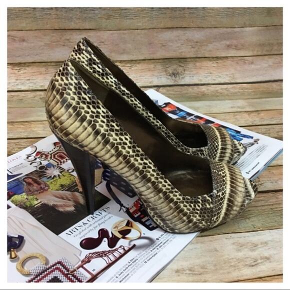 Aldo Snake Reptile Peep Toe Heels - Size 39 (8.5) - Picture 6 of 8